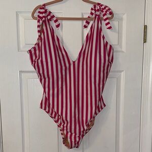 NWT pink and white striped one piece bathing suit J Crew